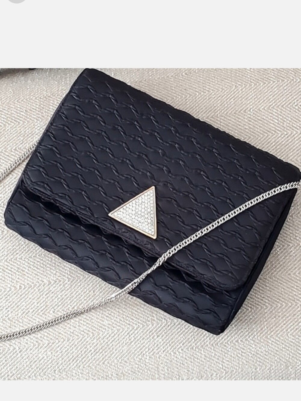 Miss Lewis Vtg Art Deco Black Satin/Textured, Diamond Embellishment Handbag EUC - Picture 1 of 16
